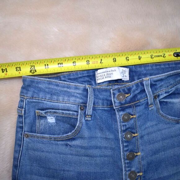 Abercrombie Fitch Highrise Ankle Jeans Size 2/26 Blue Stretch Skinny Distressed - Picture 8 of 10